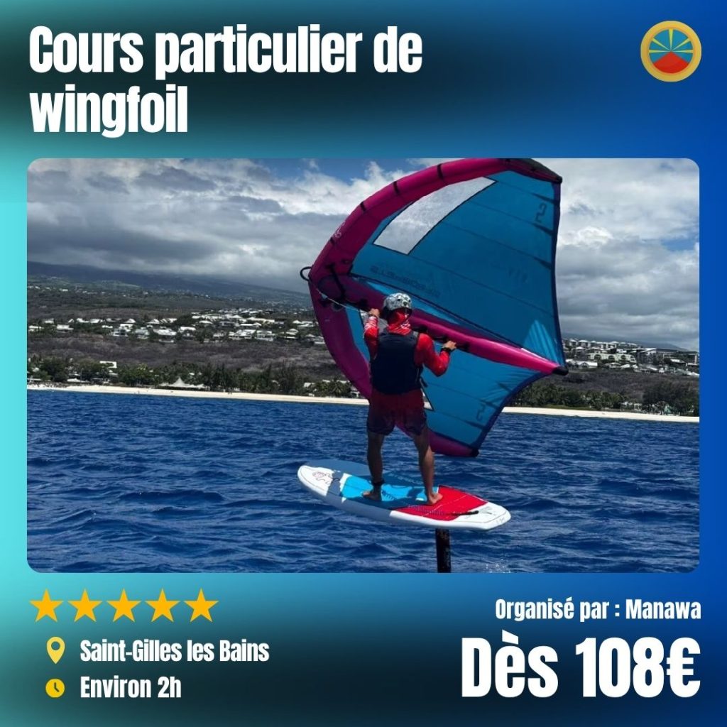 Cours particulier de wingfoil dans la baie de Saint-Gilles les Bains
