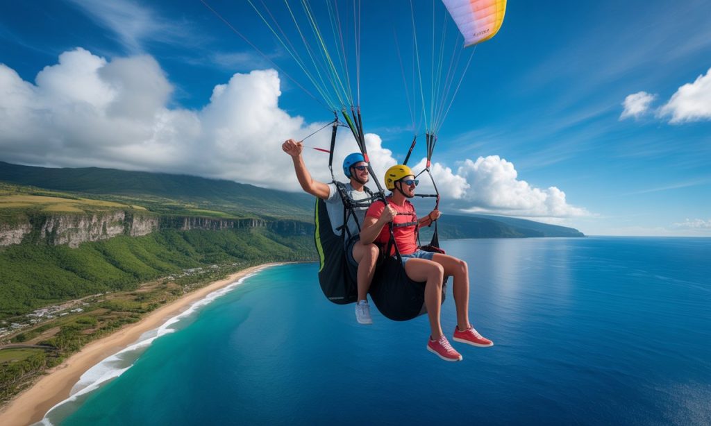 envie de sensations fortes ? découvrez addict parapente à saint-leu, réunion : baptêmes de parapente avec pilotes certifiés pour une expérience inoubliable dans un cadre exceptionnel !