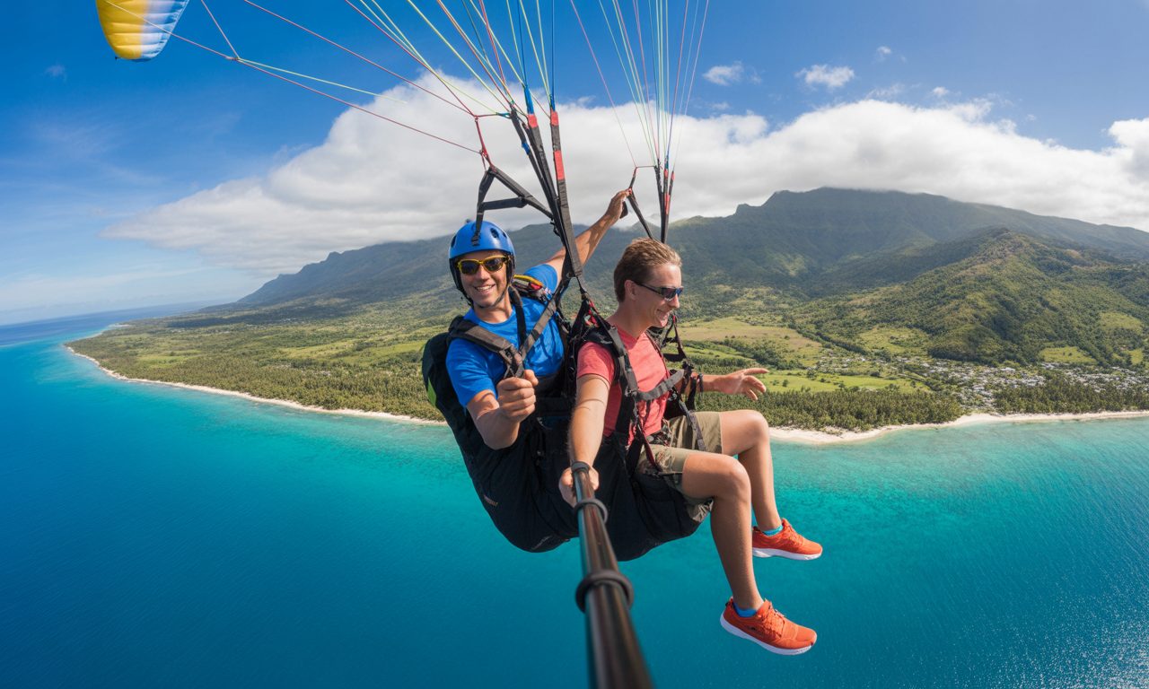 vivez une expérience inoubliable avec adrenaline parapente à saint-leu, réunion. profitez de vols en parapente tandem accompagnés par des moniteurs expérimentés pour découvrir l’île vue du ciel en toute sécurité !