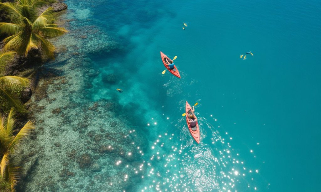 découvrez le lagon de la réunion à saint-gilles en kayak transparent : explorez des eaux cristallines, observez la faune marine et profitez d'activités nautiques inoubliables pour toute la famille !
